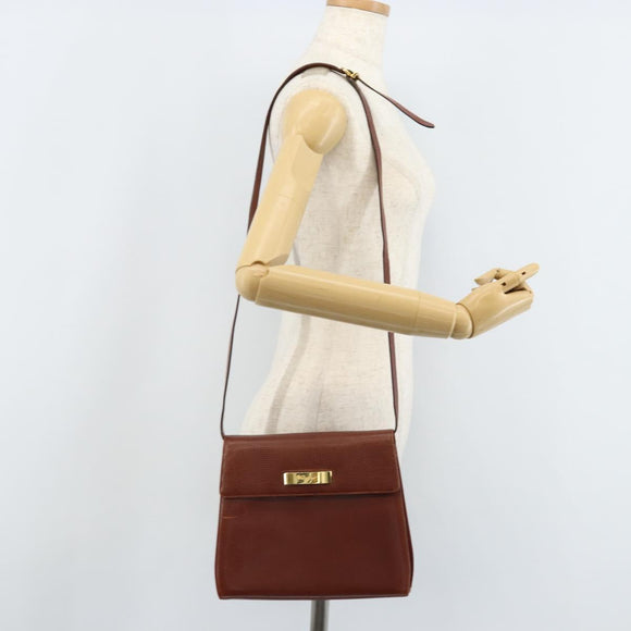 Salvatore Ferragamo Gancini Shoulder Bag Leather Brown Gold Auth 172650