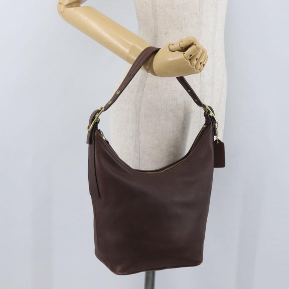 Coach Shoulder Bag Leather Brown Gold Auth 172666