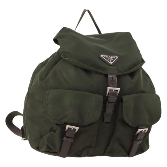 PRADA Backpack Nylon Khaki Silver Auth 172669