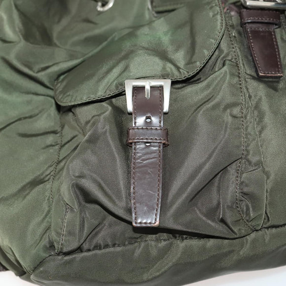 PRADA Backpack Nylon Khaki Silver Auth 172669