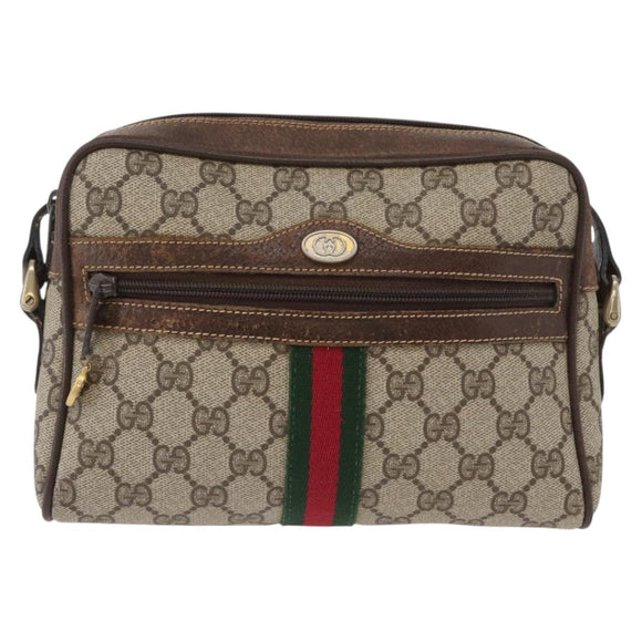 GUCCI GG Supreme Web Sherry Line Bag PVC Beige Gold 001 3654 5 Auth 172680
