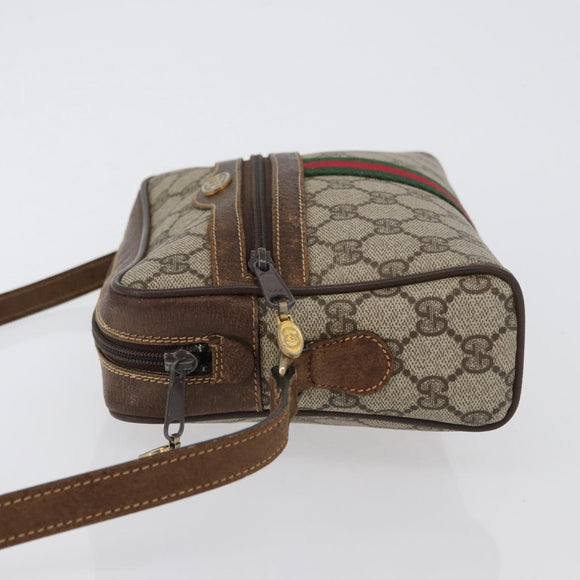 GUCCI GG Supreme Web Sherry Line Bag PVC Beige Gold 001 3654 5 Auth 172680