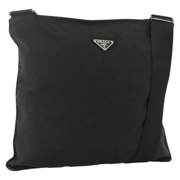 PRADA Shoulder Bag Nylon Black Silver Auth 172683