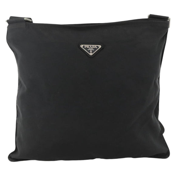 PRADA Shoulder Bag Nylon Black Silver Auth 172683
