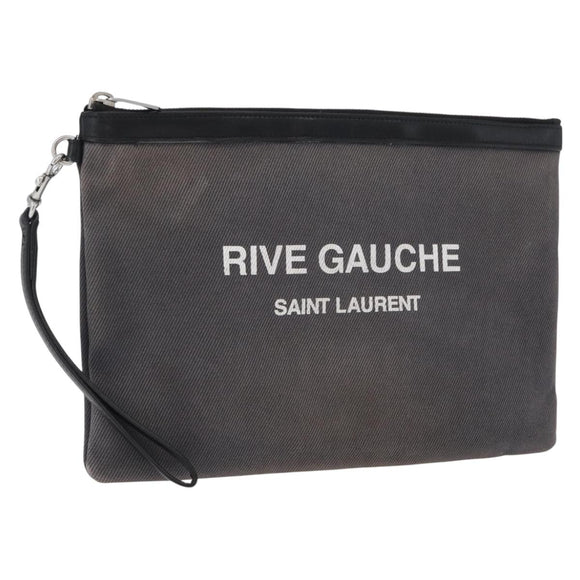 SAINT LAURENT Clutch Bag Canvas Gray Silver Auth 172695