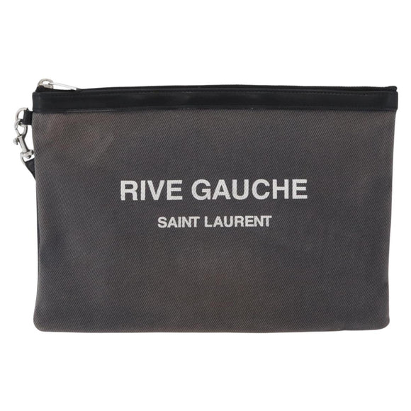 SAINT LAURENT Clutch Bag Canvas Gray Silver Auth 172695