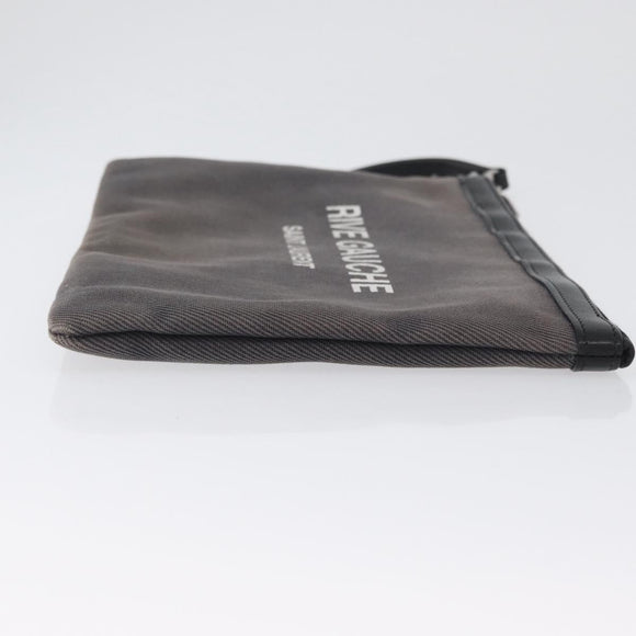 SAINT LAURENT Clutch Bag Canvas Gray Silver Auth 172695