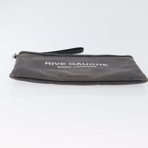 SAINT LAURENT Clutch Bag Canvas Gray Silver Auth 172695