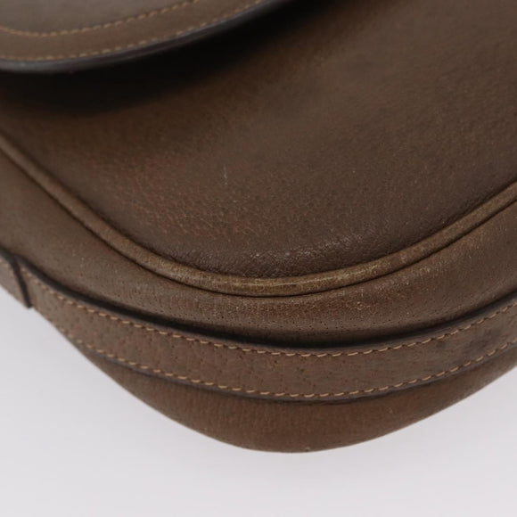 GUCCI Shoulder Bag Leather Brown Gold Auth 172696