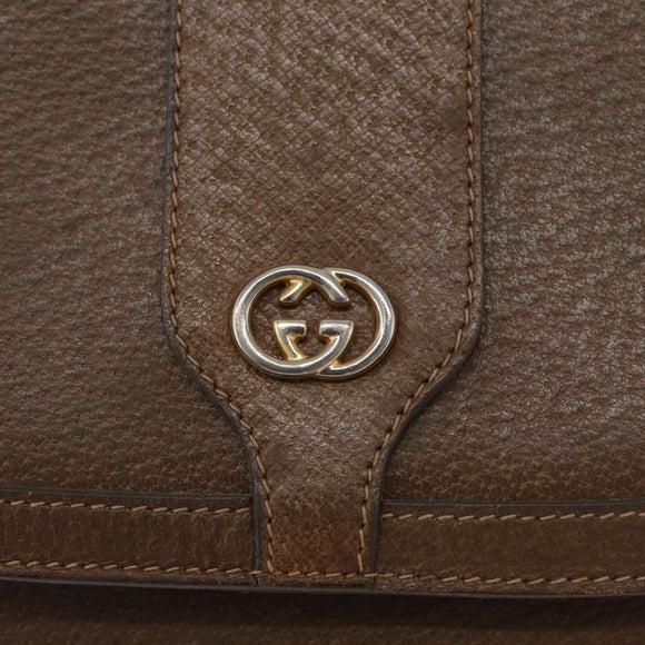 GUCCI Shoulder Bag Leather Brown Gold Auth 172696