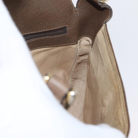 GUCCI Shoulder Bag Leather Brown Gold Auth 172696