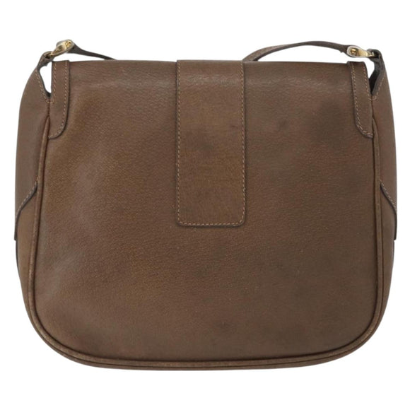 GUCCI Shoulder Bag Leather Brown Gold Auth 172696