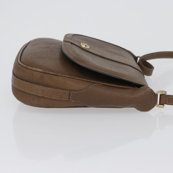 GUCCI Shoulder Bag Leather Brown Gold Auth 172696