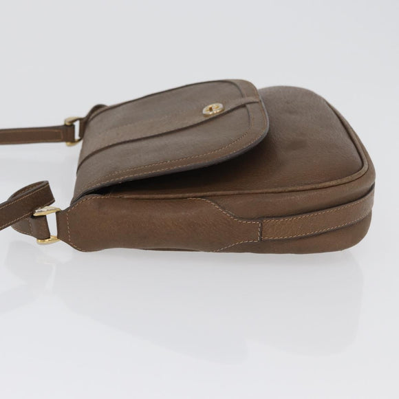 GUCCI Shoulder Bag Leather Brown Gold Auth 172696