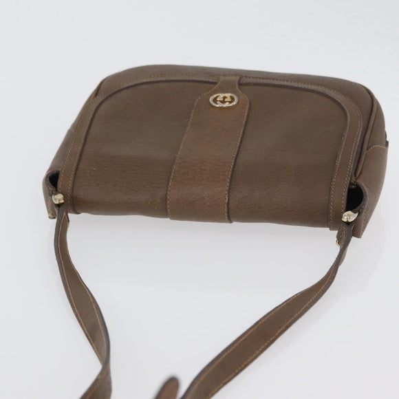 GUCCI Shoulder Bag Leather Brown Gold Auth 172696