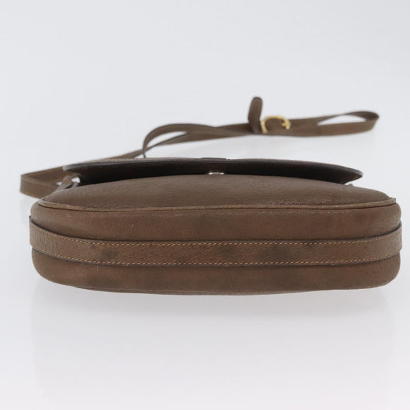 GUCCI Shoulder Bag Leather Brown Gold Auth 172696
