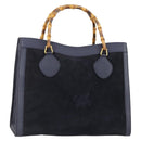 GUCCI Bamboo Tote Bag Suede Navy Gold 002 1186 0260 Auth 172705-1