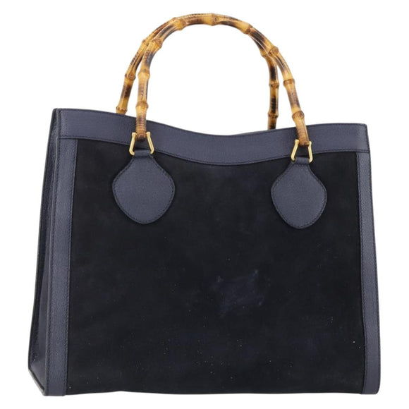 GUCCI Bamboo Tote Bag Suede Navy Gold 002 1186 0260 Auth 172705