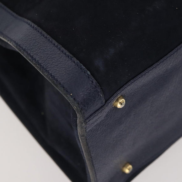 GUCCI Bamboo Tote Bag Suede Navy Gold 002 1186 0260 Auth 172705