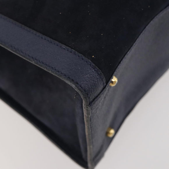 GUCCI Bamboo Tote Bag Suede Navy Gold 002 1186 0260 Auth 172705