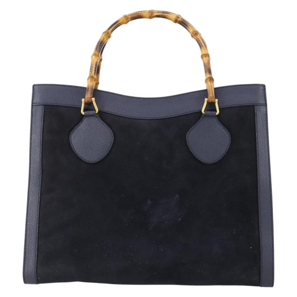 GUCCI Bamboo Tote Bag Suede Navy Gold 002 1186 0260 Auth 172705