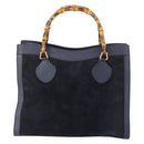 GUCCI Bamboo Tote Bag Suede Navy Gold 002 1186 0260 Auth 172705-3