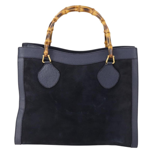 GUCCI Bamboo Tote Bag Suede Navy Gold 002 1186 0260 Auth 172705