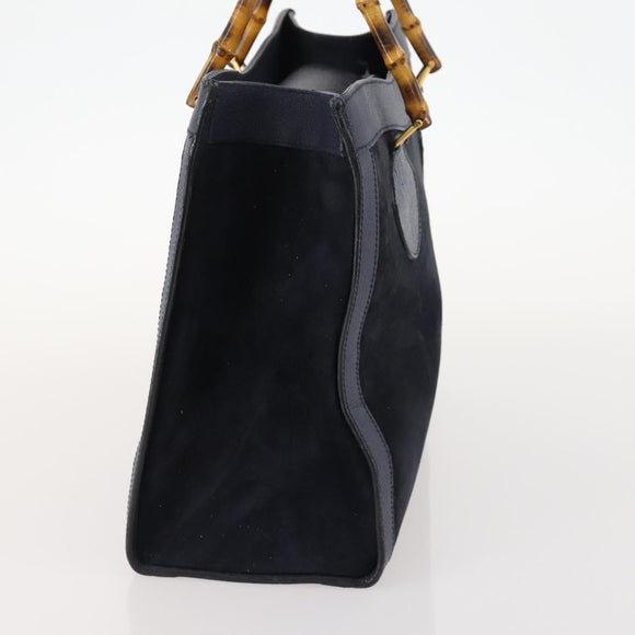 GUCCI Bamboo Tote Bag Suede Navy Gold 002 1186 0260 Auth 172705
