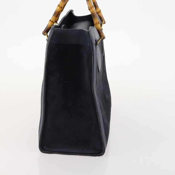GUCCI Bamboo Tote Bag Suede Navy Gold 002 1186 0260 Auth 172705