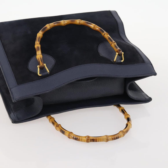 GUCCI Bamboo Tote Bag Suede Navy Gold 002 1186 0260 Auth 172705