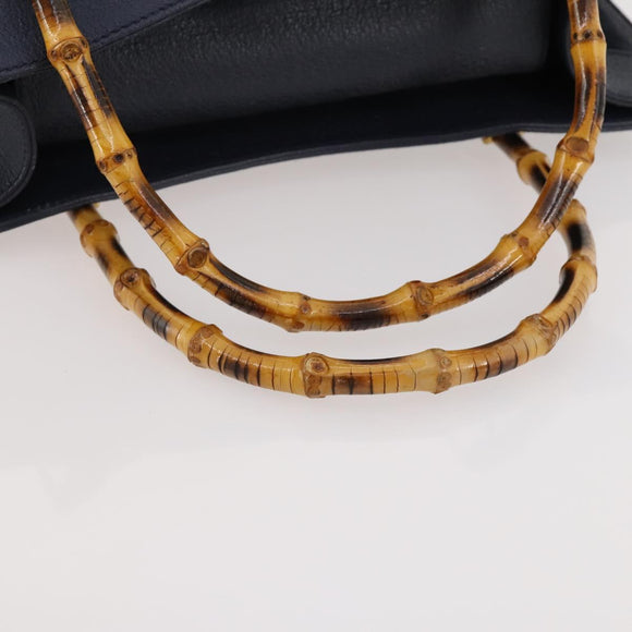 GUCCI Bamboo Tote Bag Suede Navy Gold 002 1186 0260 Auth 172705