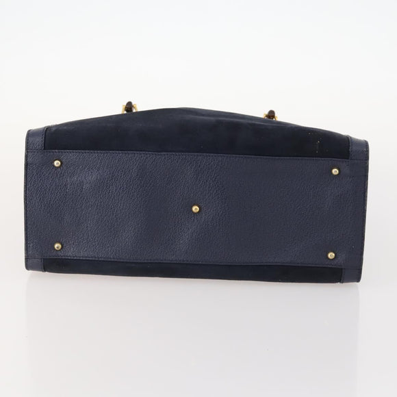 GUCCI Bamboo Tote Bag Suede Navy Gold 002 1186 0260 Auth 172705