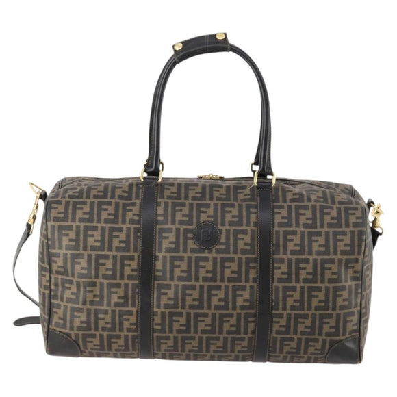 FENDI Zucca Canvas Boston Bag PVC 2way Black Brown Auth 172708