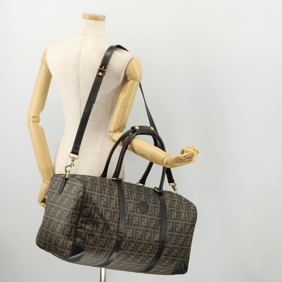 FENDI Zucca Canvas Boston Bag PVC 2way Black Brown Auth 172708