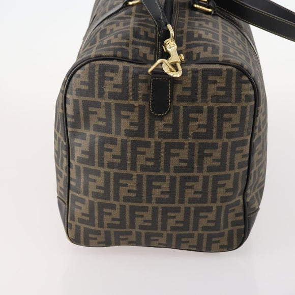 FENDI Zucca Canvas Boston Bag PVC 2way Black Brown Auth 172708