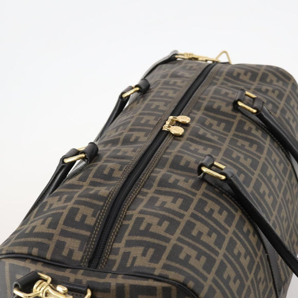 FENDI Zucca Canvas Boston Bag PVC 2way Black Brown Auth 172708