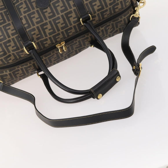 FENDI Zucca Canvas Boston Bag PVC 2way Black Brown Auth 172708