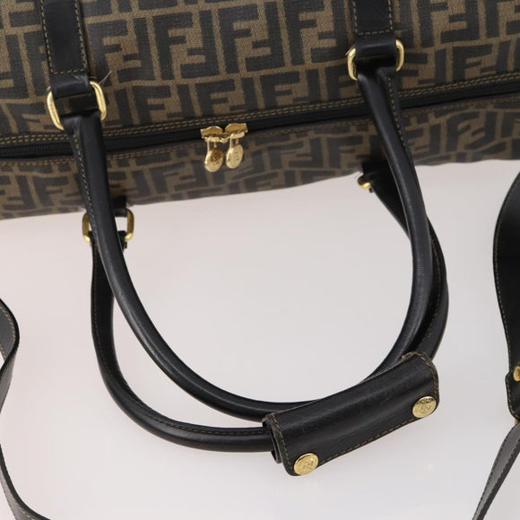 FENDI Zucca Canvas Boston Bag PVC 2way Black Brown Auth 172708