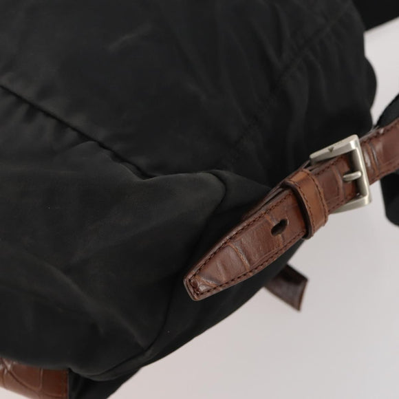 PRADA Rugzak Nylon Zwart Zilver Auth 172717