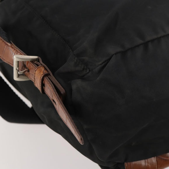 PRADA Rugzak Nylon Zwart Zilver Auth 172717