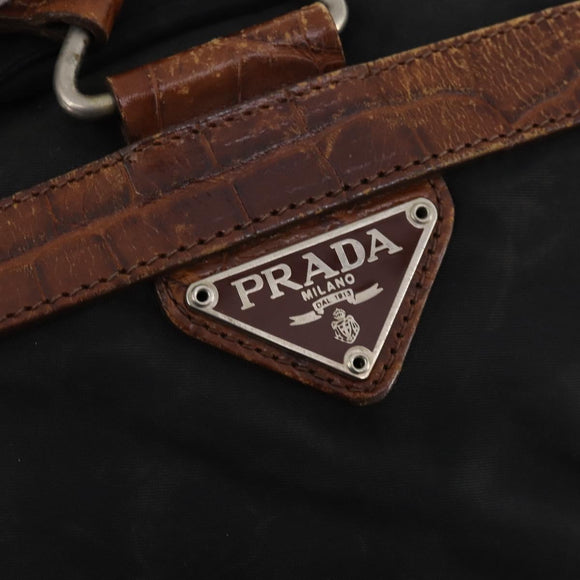 PRADA Rugzak Nylon Zwart Zilver Auth 172717