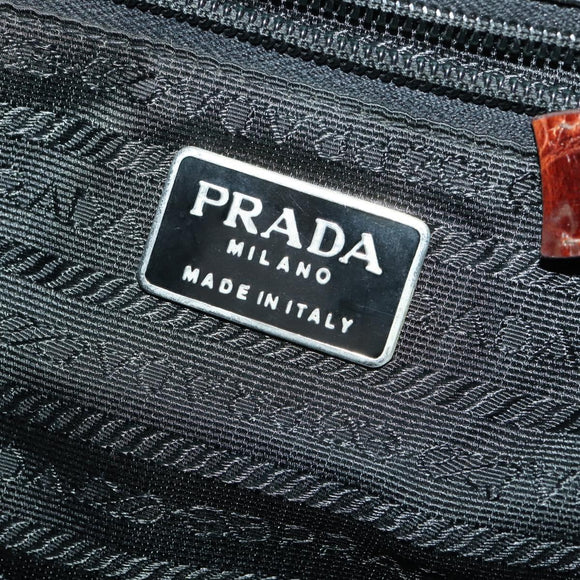PRADA Rugzak Nylon Zwart Zilver Auth 172717
