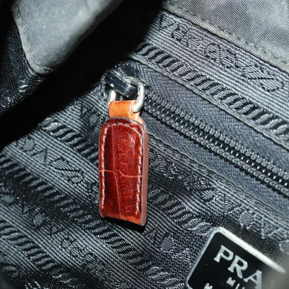 PRADA Rugzak Nylon Zwart Zilver Auth 172717
