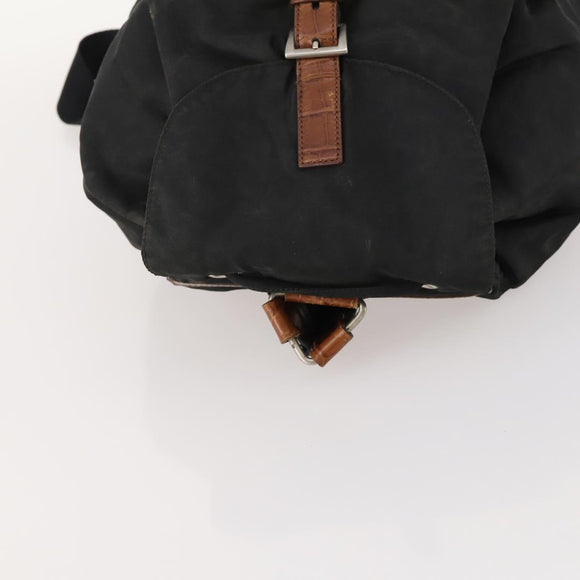 PRADA Rugzak Nylon Zwart Zilver Auth 172717