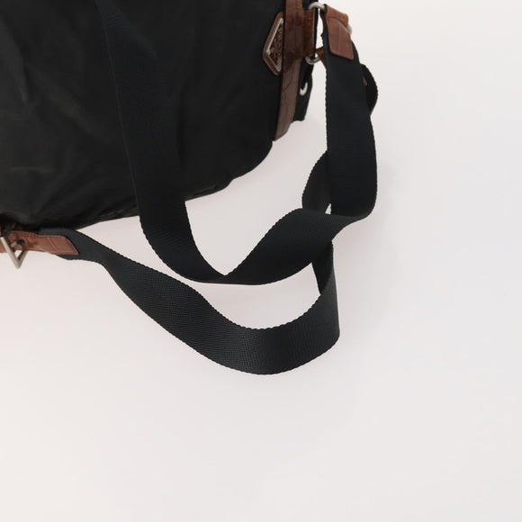 PRADA Rugzak Nylon Zwart Zilver Auth 172717