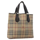 BURBERRY Nova Check Hand Bag PVC Beige Gold Auth 172725-1