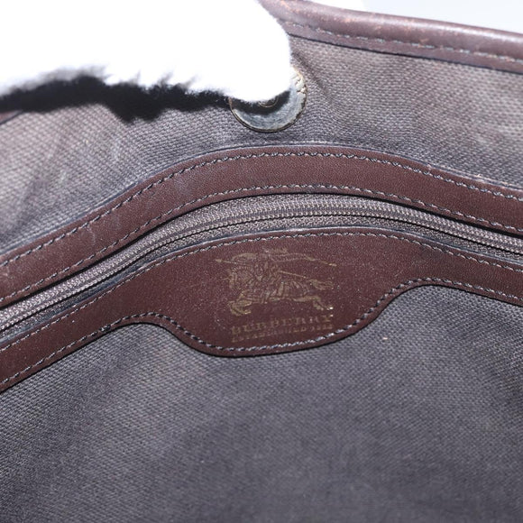 BURBERRY Nova Check Hand Bag PVC Beige Gold Auth 172725