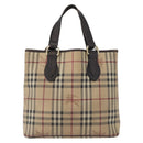 BURBERRY Nova Check Hand Bag PVC Beige Gold Auth 172725-13