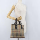BURBERRY Nova Check Hand Bag PVC Beige Gold Auth 172725-22