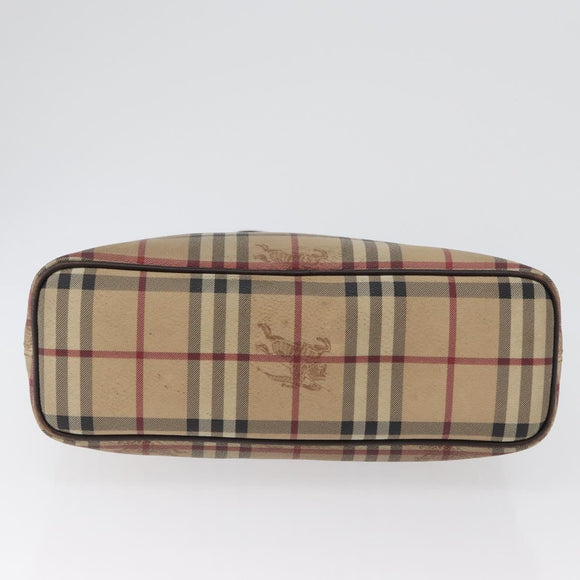 BURBERRY Nova Check Hand Bag PVC Beige Gold Auth 172725